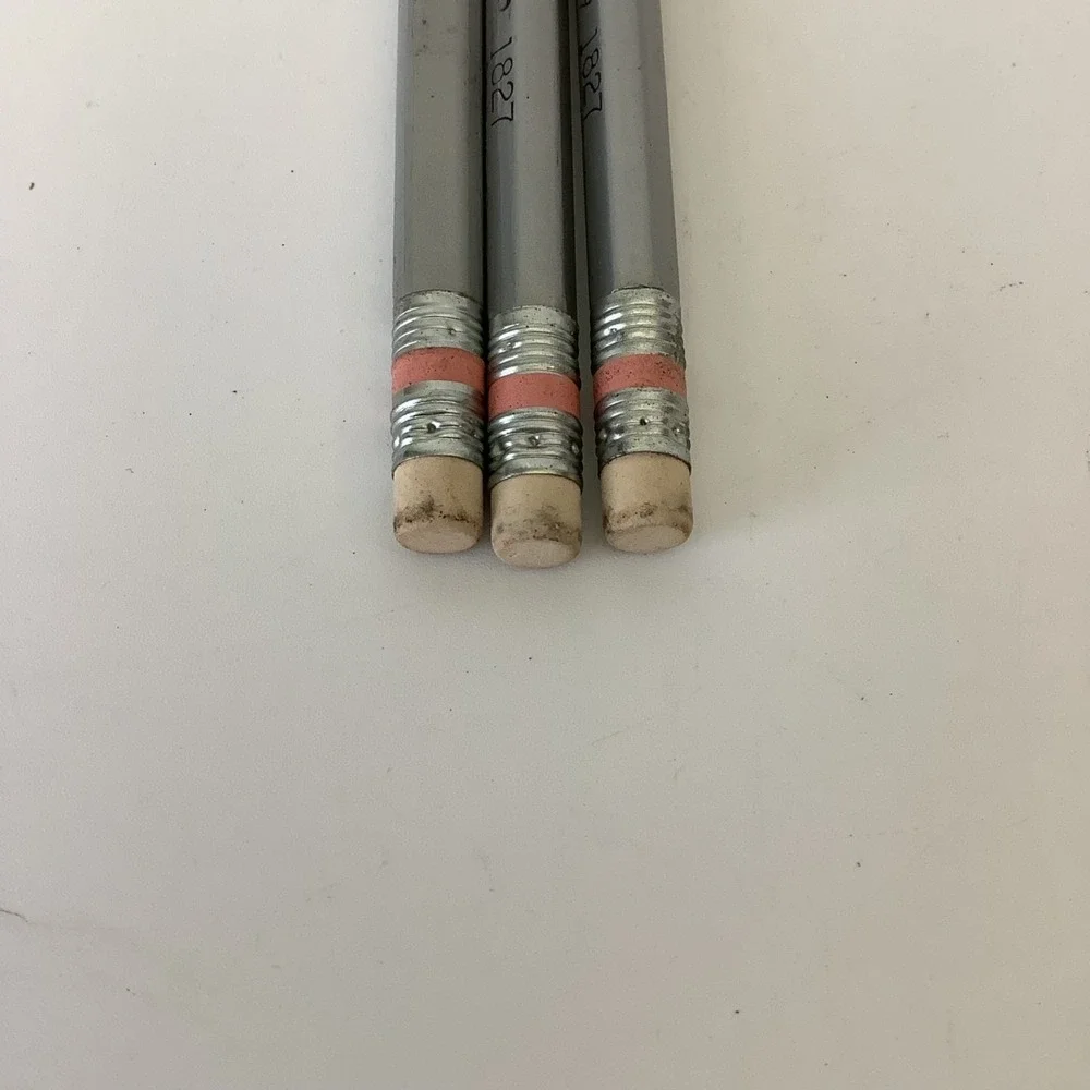 Richard Best Try Rex‎ Omega 1827 Pencils 3 Silver Body w/ Eraser Drawing Pencils